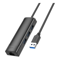 Хаб USB Hoco HB42 4-in-1 (USB to USB3.0*3+RJ45 1Gbps) (L=1.2M)