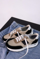 Бежеві шкіряні жіночі кросівки із замшевими вставками v7-o7-192