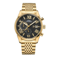 Чоловічий годинник Forsining 8304 Gold-Black Steel з хронографом та золотистим браслетом