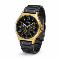Чоловічий годинник Casio MTP-V300GB-1A у золотисто-чорному кольорі з мінеральним склом та мультифункціями