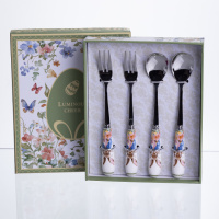 Набір столових приборів Garden Rabbits десертна виделка і ложка срібляста по 2 штуки HP-7323-7