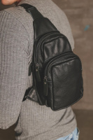 Сумка-слинг шкіряна, чоловіча сумка через плече SL013 (чорна)