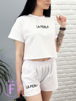 Костюм спортивний з шортами «La perla» оптом | Розпродаж моделі Білий, 46-48