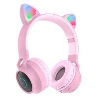 Беспроводные наушники Hoco W27 Cat Ear накладные с ушками и LED подсветкой pink