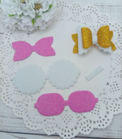 Вирубка бантик з хвилястими краями рожево-білий 6,5*4,5 см з фоамірану з глітером,набір деталей.