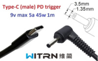 Переходник на 9v (max 5a, 45w) 3.5x1.35mm 1m з USB Type-C (male) Power Delivery PD (WITRN) тригер (A class) 1 день гар.