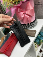 АКЦІЯ! Натуральна шкіра. Чорна - стильна, практична та зручна ключниця на блискавці - 7х15 см (1385)