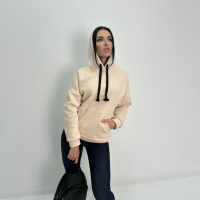 Жіночий теплий худі з капюшоном «Basic» Турція оптом | Батал |Розпродаж моделі Бежевий, 50-52