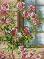Схема для вышивки А3 «Гнездо снегирей в розах»