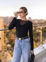 Жіноча кофтинка з декольте сітка «Annabel» | Норма і батал Чорний, 54-56