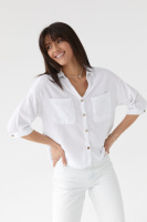 Жіноча однотонна сорочка в стилі кежуал — молочний колір, 36р (є розміри)