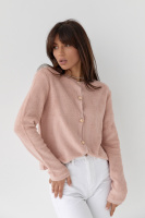 Кардиган петельного в'язання з золотистими ґудзиками — пудра колір, L (є розміри)