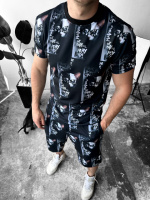 Чорний чоловічий легкий літній спортивний костюм з модним дизайном