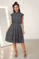 Сукня в горошок з воланами «Emily» оптом | Розпродаж моделі Чорний, 42-44
