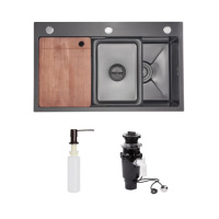 Комплект Lidz Handmade H7545B Мийка для кухні інтегрована Decor Black PVD Honeycomb LDH7545BDECPVD48373+Lidz (BLA) Подрібнювач для кухонного миття