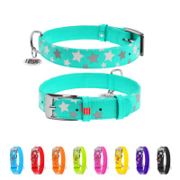 Нашийник для собак шкіряний WAUDOG Glamour з QR паспортом, візерунок «Зірочка», світлонакопичувальний/світловідбивний, M, Ш 20 мм, Дов 30-39 см...