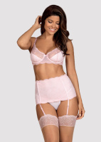 Комплект з широким поясом Obsessive Girlly set, Світло-рожевий, L, XL, L/XL