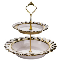Фруктовниця двоярусна 23х23х24 см порцелянова стійка для закусок біла ML2087