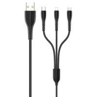 Дата кабель Usams US-SJ367 U35 3in1 USB to Combo 2A (1m), Чорний - купити в SmartEra.ua