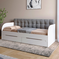 Детская односпальная кровать LION Л-7 с ящиками и ламелями Лили-95 90x200 см Нимфея Альба (белый) (LION-041005)