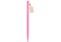 Ручка металева рожева з брелоком «Рожевий ведмедик», пише синім