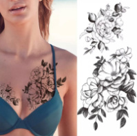 Временное тату водостойкое 3D большое Цветы двойные FF-082 17.5х8.5 см