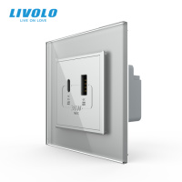 Розетка USB-A та USB-C з Power Delivery 36W Livolo сірий скло (VL-C7FCUA18W.UC18W-2IP)