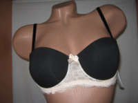 Бюстгальтер LEMILA чашка А анжеліка на поролоні чорний з бежевим мереживом