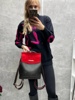 Сумка-рюкзак. Натуральна замша. Червоний — великий рюкзак-трансформер під клапаном — школа, інститут (2031)