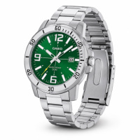Чоловічий годинник Casio MTP-VD01D-3B з зеленим циферблатом та сталевим браслетом