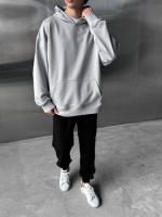 Оверсайз костюм Baza сірий худі чорні штани RD447/RD450