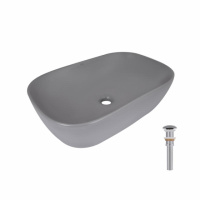 Раковина накладна Qtap Robin 600x390x150 мм, Stone grey, прямокутна, з донним клапаном QTROB188SG49786