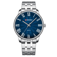 Чоловічий наручний годинник Curren 8422 Silver-Blue зі сталевим браслетом та синім циферблатом