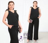 Літній жіночий костюм з широкими брюками «Ясмін» оптом | Батал | Розпродаж моделі Чорний, 52