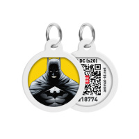 Адресник для собак та котів металічний WAUDOG Smart ID з QR паспортом, малюнок «Бетмен жовтий», круг, Д 25 мм, Російсько-Англійський