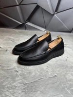 Лоферы мужские кожаные LORO PIANA Leather LUX Total BLACK! Туфли мужские Лоферы чёрные! Натуральная КОЖА!