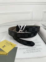 Ремінь Louis Vuitton унісекс чорний шахмати срібло