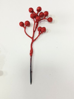 Веточка ягод с глитером/ длина 18 см/ размер ягодки 12 мм/  на ветке 12 ягодок