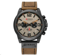 Чоловічий наручний годинник Curren 8314 Khaki-Black з хронографом та шкіряним ремінцем