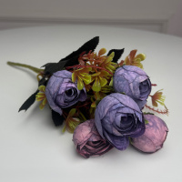 Букет Ранункулюсов искусственный, 30 см, 5 стеблей, 8 цветков/микс (2 букета в уп.). Цвет: фиолетовый