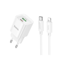 Мережевий Зарядний Пристрій Hoco C147A 1USB-C/1USB PD/QC 20W+Type-C to Lightning