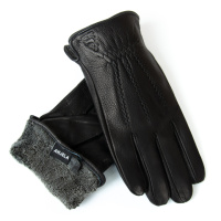 PODIUM Перчатка Мужская кожа-олень S-115 black махра