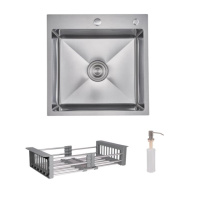 Комплект Lidz Handmade H5050H Мийка для кухні інтегрована Decor Honeycomb у комплекті з дозатором + Lidz K01G Корзина для кухонної мийки