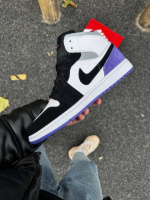 Зимові кросівки Nike Air Jordan Retro 1 топ якість  чорно-білі з фіолетовим