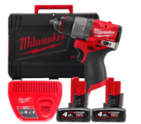 Дриль-шуруповерт акумуляторний MILWAUKEE, M12 FDD2-402X (зарядний пристрій С12 С, 2 акумулятори М12 В4 4Аг, кліпса для ременя, H