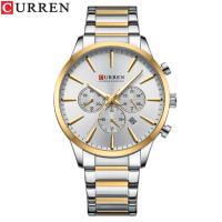 Чоловічий годинник Curren 8435 Silver-Gold-Silver з хронографом та сталевим браслетом