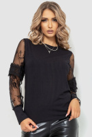 Блуза жіноча ошатна в рубчик, колір чорний, 204R08