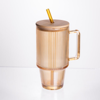 Кружка стеклянная с крышкой и трубочкой 750 мл Коричневый HP-19-50R