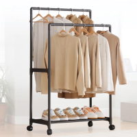Подвійна стійка-вішалка 112×56×30 см на колесах з полицею для взуття YH9918-1