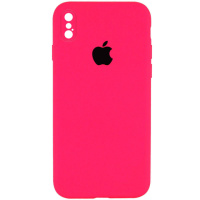 Чохол Silicone Case Square Full Camera Protective (AA) для Apple iPhone XS / X (5.8«), Рожевий / Barbie pink - купити в SmartEra.ua